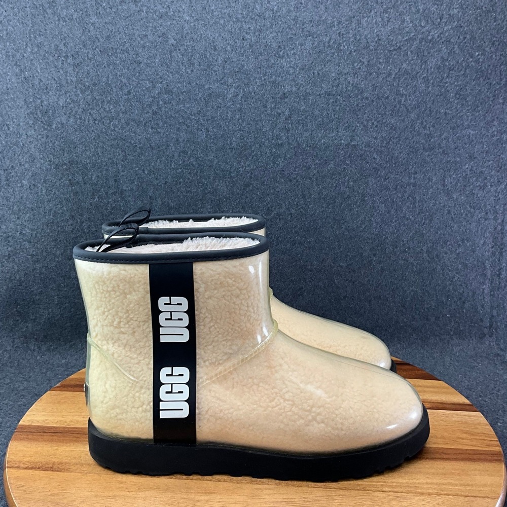 Ugg Classic Mini Clear Natural /Black Women's Waterproof Rain Boots US 11